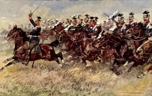 Künstler Ak Hoffmann, Anton, Attacke eines deutschen Ulanen Regiments, Kaiserreich