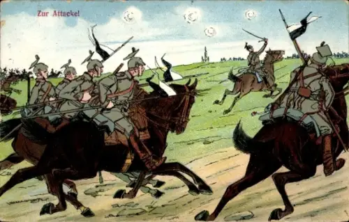 Ak Deutsche Soldaten in Uniformen, Attacke, Ulanen