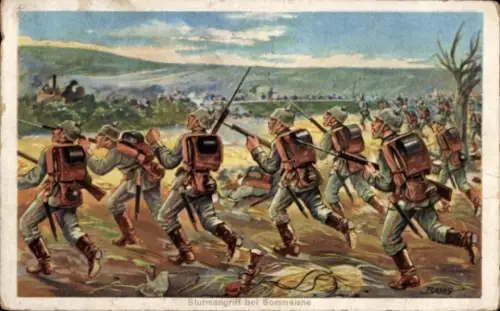 Künstler Ak Deutsches Heer, Sturmangriff bei Sommaisne