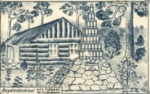 Ak Bayerndenkmal aus französischen Granaten, I. WK
