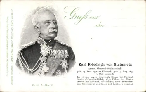 Ak Karl Friedrich von Steinmetz, Preußischer Generalfeldmarschall