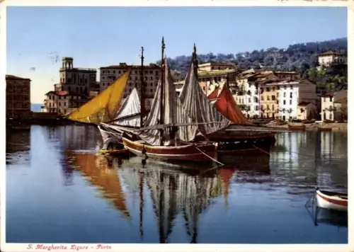 Ak Santa Margherita Ligure Liguria, S. Margherita Ligure Porto, Segelboote, Hafenfront
