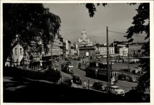 Ak Helsinki Helsingfors Finnland, Helsinki Dom (Tuomiokirkko), Senatsplatz, Kauppatori, Straßenba