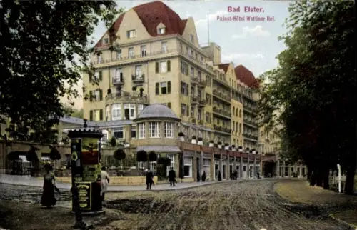 Ak Bad Elster im Vogtland, Palasthotel Wettiner Hof, Litfaßsäule