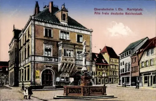Ak Obernai Oberehnheim Elsass Bas Rhin,  Marktplatz, Alte freie deutsche Reichsstadt, Brunnen
