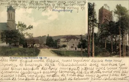 Ak Wangenbourg Wangenburg Elsass Bas Rhin, Straßenansicht, Burgruine, Kirche