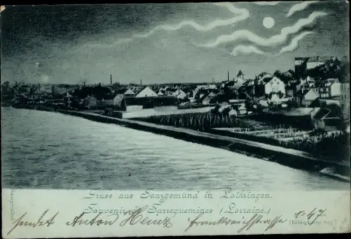 Mondschein Ak Saargemünd Sarreguemines Lothringen Moselle, Gesamtansicht