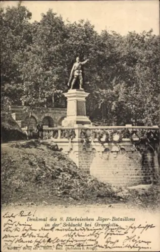 Ak Gravelotte Lothringen Moselle, Denkmal des 8. Rheinischen Jäger-Bataillons, Schlucht