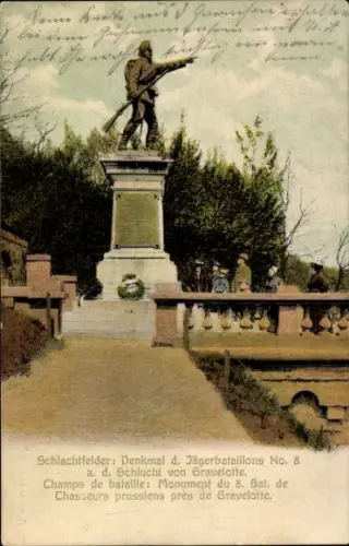 Ak Gravelotte Lothringen Moselle, Denkmal des Jägerbataillons Nr. 8, Schlucht