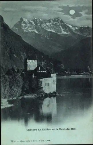 Mondschein Ak Chillon Montreux Kanton Waadt, Blick zum Schloss bei Nacht
