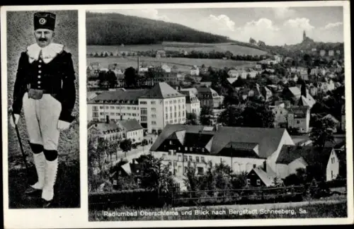 Ak Oberschlema Bad Schlema im Erzgebirge, Blick auf den Ort, Bergmann