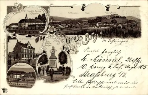 Litho Bitche Bitsch Lothringen Moselle, Bischöfliches Institut, Kaiser Wilhelm Denkmal, Postamt