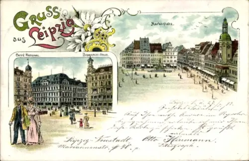 Litho Leipzig, Café National, Bismarckhaus, Marktplatz
