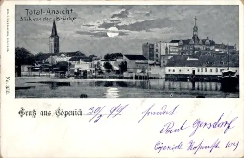 Ak Berlin Köpenick, Blick von der Brücke auf Stadtteil