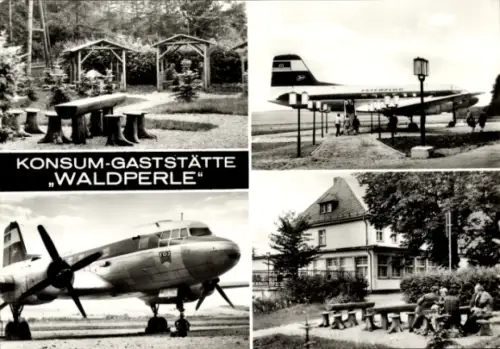 Ak Langenbernsdorf bei Werdau, Passagierflugzeug, FDJ, Interflug, Gaststätte Waldperle