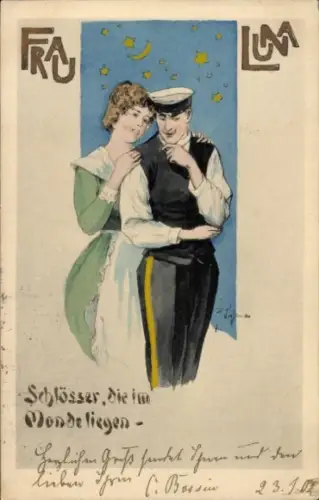 Jugendstil Künstler Ak Frau Luna, Schlösser, die im Monde liegen