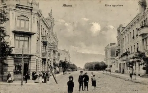 Ak Mława Mlawa Mielau Polen, Ulica ogrodowa, Geschäft, Kinder