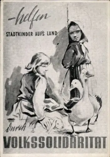 Künstler Ak Helfen durch Volkssolidarität, Stadtkinder aufs Land, Gänse