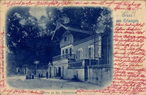 Ak Erlangen in Mittelfranken Bayern,  aus  Felsenkeller, handschriftlicher Text