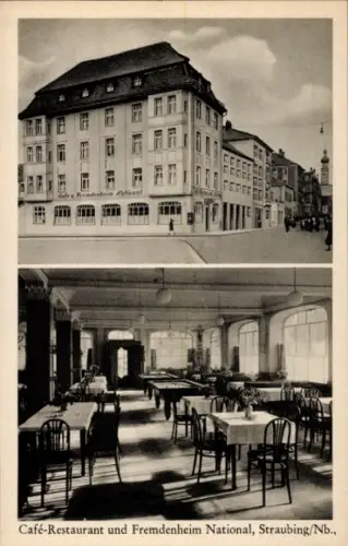 Ak Straubing an der Donau Niederbayern, Café-Restaurant und Fremdenheim National