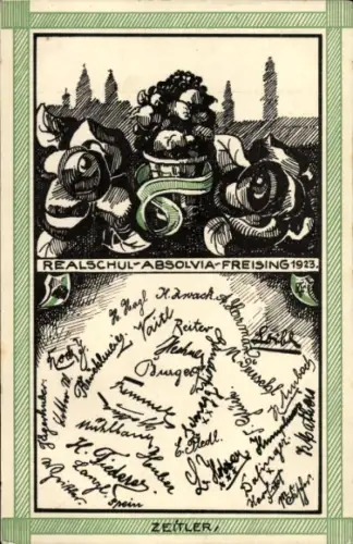 Studentika Künstler Ak Zeitler, Freising in Oberbayern, Realschul-Absolvia 1923