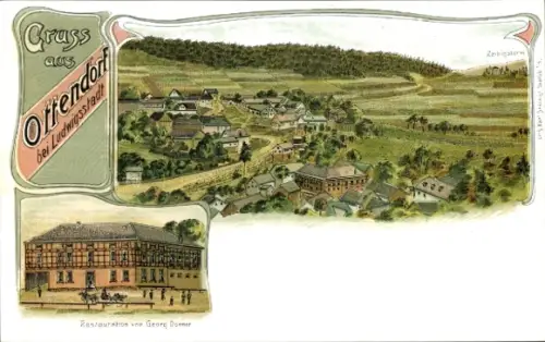 Litho Ottendorf Ludwigsstadt in Oberfranken, Gesamtansicht, Restauration