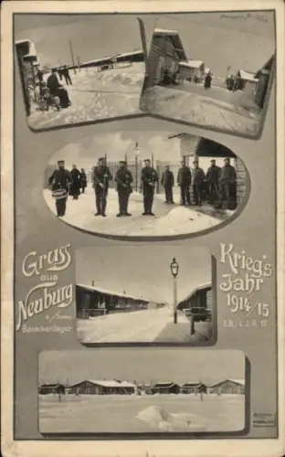 Ak Neuburg an der Donau Oberbayern, Barackenlager, Kriegsjahr 1914/15, Winteransichten