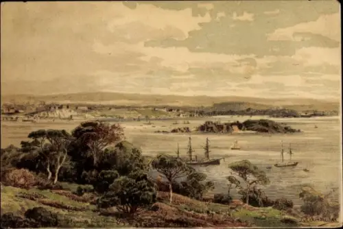 Künster Litho Eckenbrecher Plymouth Devon England, Fernblick zur Stadt