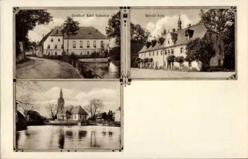 Ak Klix Großdubrau in Sachsen, Gasthof Emil Schuster, Schloß  schwarz-weiß Bilder
