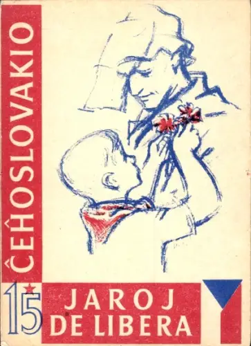 Ak Tschechien, Kind schenkt einen Mann Blumen