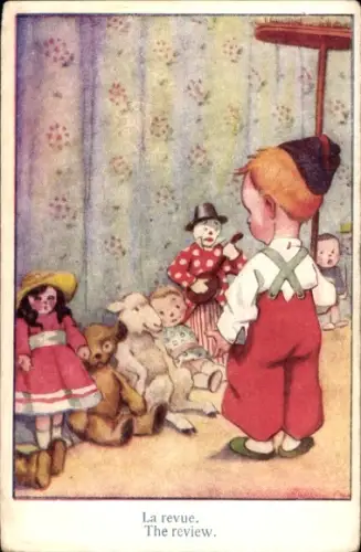 Ak Junge, Spielzeuge, Teddy, Puppe