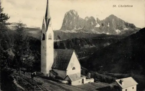 Ak Santa Cristina Val Gardena St. Christina in Gröden Südtirol, Kirche