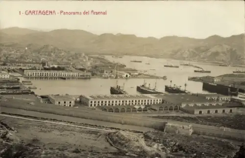 Ak Cartagena Murcia Spanien,  Panorama des Arsenals, Hafen