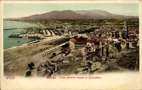 Ak Málaga Andalusien Spanien, Gesamtansicht von Gibralfaro