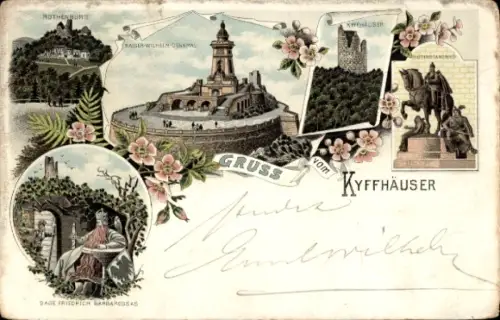Litho Steinthaleben Kyffhäuserland, Kyffhäuser, Kaiser Wilhelm Denkmal, Barbarossa, Rothenburg