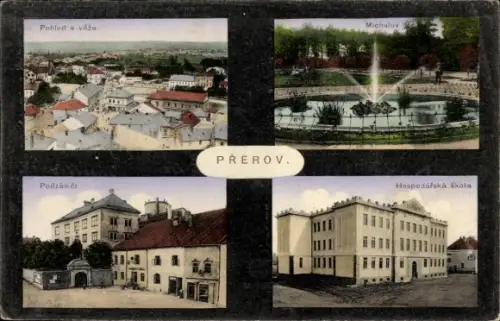 Ak Přerov Prerau Region Olmütz, Blick vom Turm, Michalov, Podzámčí, Hospodářská škola, Přerov