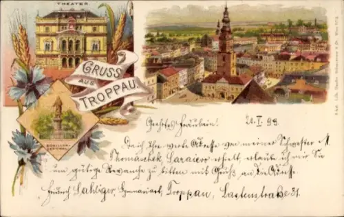 Litho Opava Troppau Region Mährisch Schlesien, Gesamtansicht, Theater