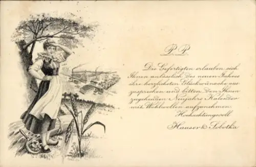 Litho Wien XX., Werbung Malzfabrik Stadlau, Frau in Tracht