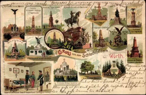 Litho Wœrth sur Sauer Woerth Wörth an der Sauer Elsass Bas Rhin, Schlachten-Denkmäler