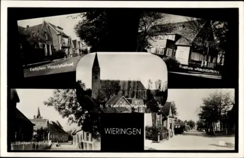 Ak Wieringen Nordholland, Kerkplein, Hippolytushoef, N. H. Kerk, Rusthuis Noorderlicht
