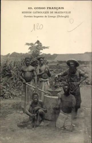 CPA Brazzaville, Congo français, Mission, Ouvriers forgerons de Liranga