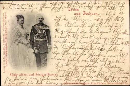 Ak König Albert von Sachsen mit Königin Karola, Portrait in Uniform