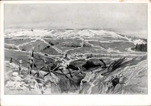 Künstler Ak Vauquois Meuse, Gesamtansicht, I. WK, Baustein, Kriegshilfe