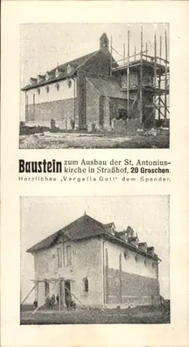 Ak Strasshof an der Nordbahn Niederösterreich, Sankt-Antoniuskirche, Baustein