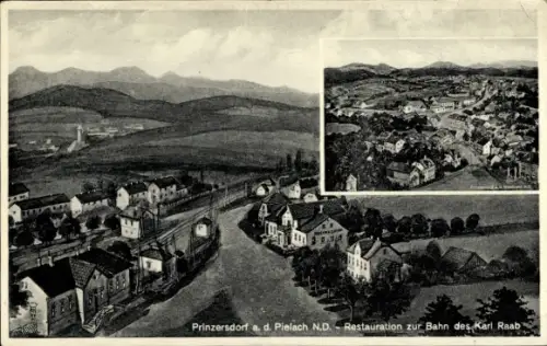 Ak Prinzersdorf in Niederösterreich, Restaurant zur Bahn des Karl Raab, Panorama vom Ort