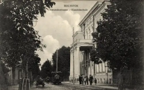 Ak Białystok Bialystok Polen, Alexanderstraße, Handelsschule