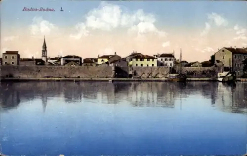 Ak Budva Montenegro, Ansicht vom Wasser aus
