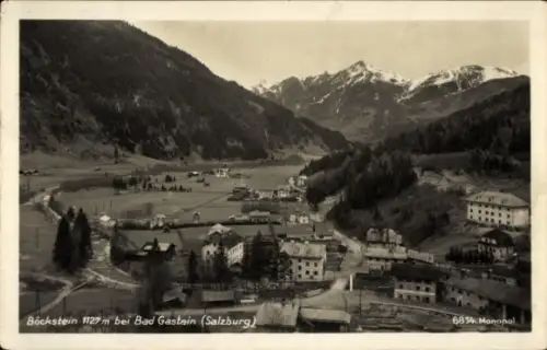 Ak Böckstein Bad Gastein in Salzburg, Bergtal mit schneebedeckten Gipfeln, Wiesen, Felder, verstr
