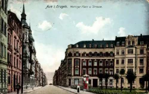 Ak Aue im Erzgebirge Sachsen,  Wettiner Platz, Wettiner Straße