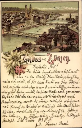 Litho Zürich Stadt Schweiz, Gesamtansicht